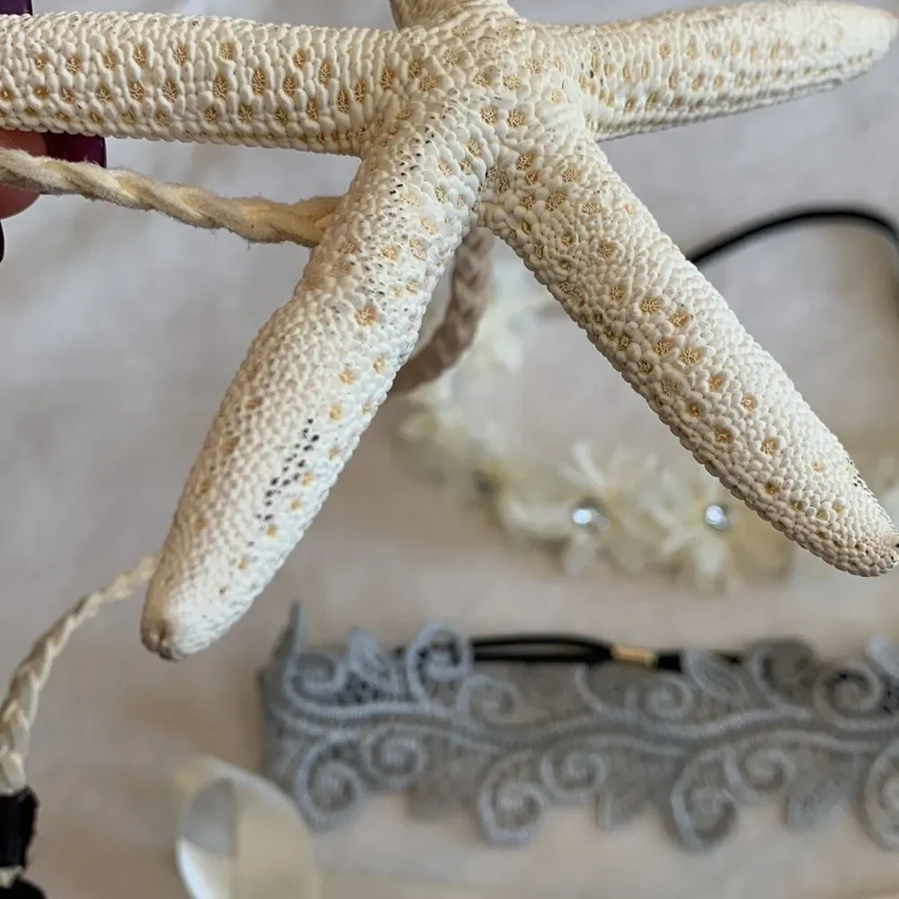 Lot of Four Headbands Cream and Silver Theme Starfish Faux Pearl Lace